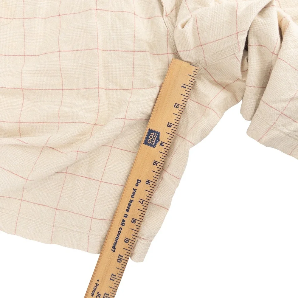 Mountain Khakis Mens 38 Linen Cotton Blend Shorts Beige Red Windowpane Gorpcore